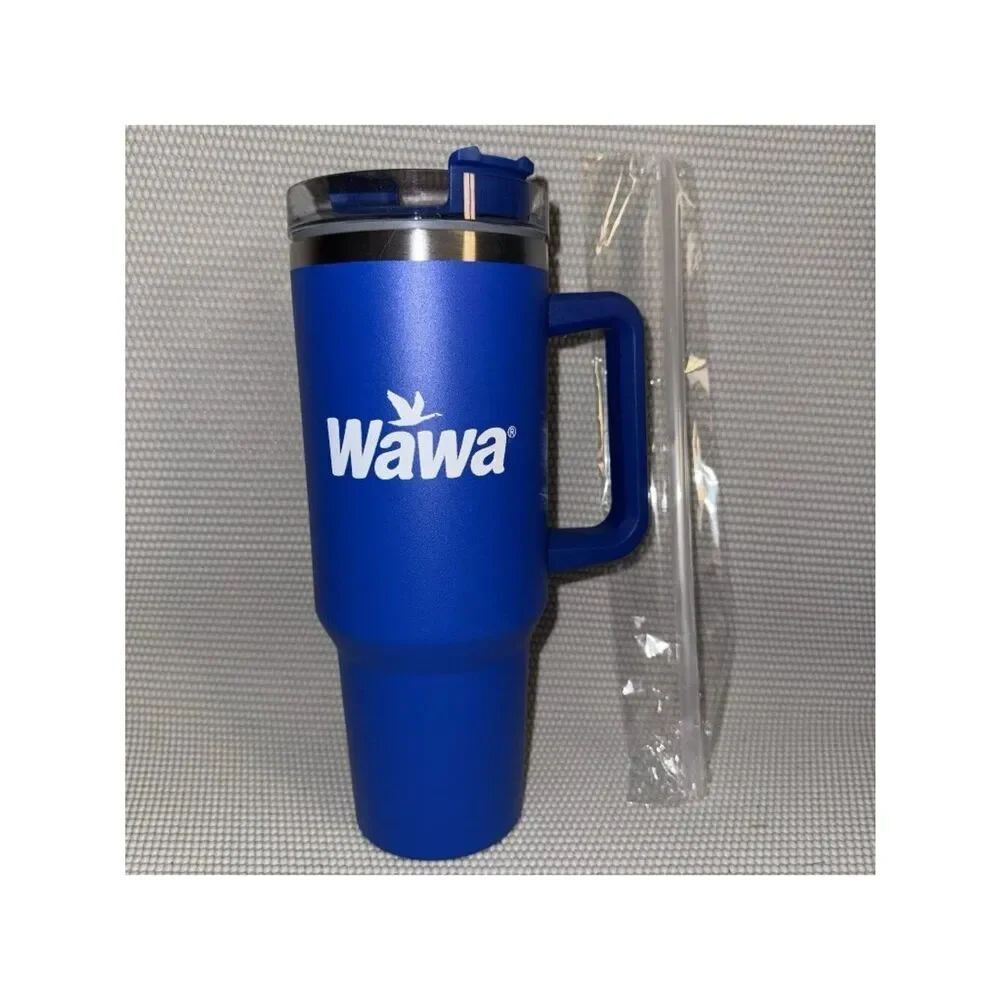 WAWA Blue Stainless Steel 40oz Tumbler Hot Cold Beverage Lid Straw Travel Coffee